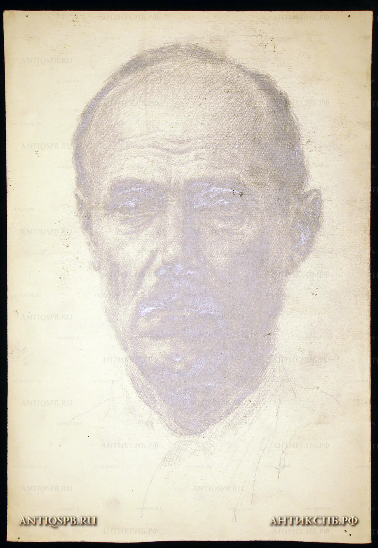 Рисунок карандашом "Мужской портрет". Автор: Поляков Александр Иванович (1921-1998). Вт. пол. ХХ века. СССР. №195П